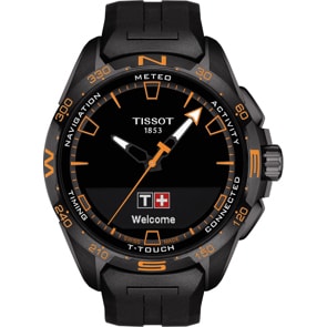Tissot T-Touch Connect Solar Smartwatch Titan Schwarz / Orange mit schwarzem Kautschukarmband