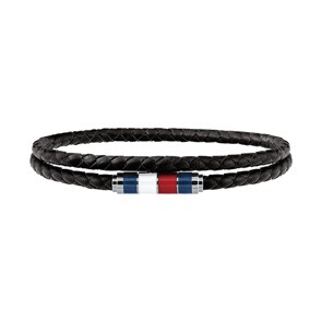 Tommy Hilfiger Bracelet Double Tour en Cuir Noir