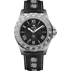 Trauffer Herren Schwarz / Leder mit Edelweiss