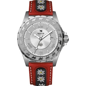 Trauffer Herren Silbrig / rotes Leder mit Edelweiss