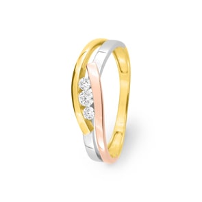 Trilogie Ring 375/9 K Tricolor mit Zirkonia