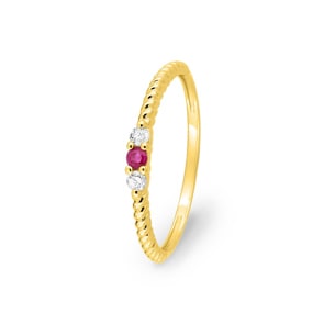 Trilogie Ring 750/18 K Gelbgold mit Rubin & Diamanten 0.06 ct