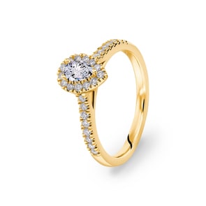 Tropfen Halo Diamantring 750/18 K Gelbgold, 0.63 ct G/si