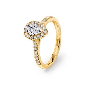 Tropfen Halo Diamantring 750/18 K Gelbgold, 0.85 ct G/si