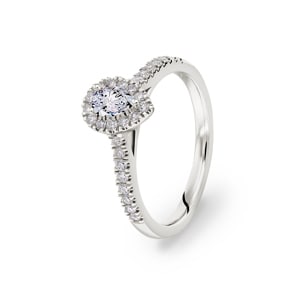 Tropfen Halo Diamantring 750/18 K Weissgold, 0.63 ct G/si