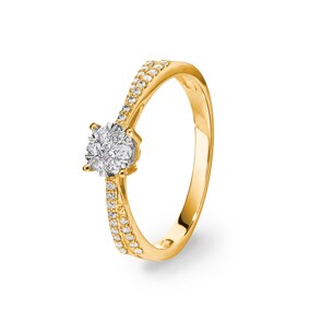 Bague de fiançailles or jaune 750/18 ct avec diamants 0.25 ct H/si