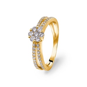 Verlobungsring 750/18 K Gelbgold mit Diamanten 0.44 ct H/si