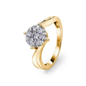Bague de fiançailles or jaune 750/18 ct avec diamants 0.50 ct H/si