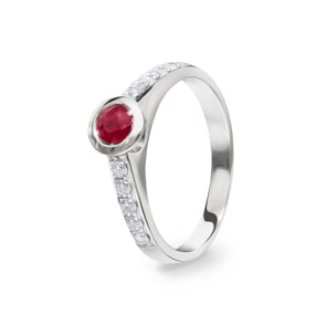 Verlobungsring 750/18 K Weissgold mit Diamanten 0.25 ct H/Si und Rubin 0.35 ct