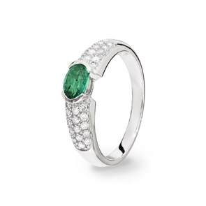 Verlobungsring 750/18 K Weissgold mit Diamanten 0.32 ct H/Si und Smaragd 0.43 ct
