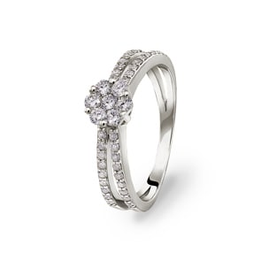 Verlobungsring 750/18 K Weissgold mit Diamanten 0.42 ct H/si