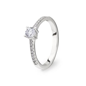 Verlobungsring 750/18 K Weissgold mit Diamanten 0.44 ct H/si