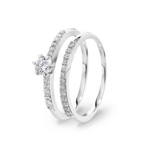 Verlobungsring mit Beisteckring 750/18 K Weissgold mit Diamanten 0.42 ct H/si