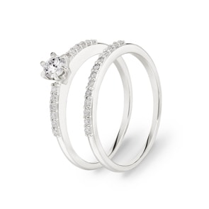 Verlobungsring mit Beisteckring 750/18 K Weissgold mit Diamanten 0.42 ct H/si
