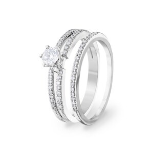 Bague de fiançailles avec bague complémentaire or gris 750/18 ct avec diamants 0.51 ct H/si