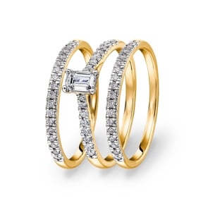 Bague de fiançailles et bagues assorties or jaune 750/18 ct avec diamants 0.75 ct H/si