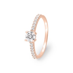 Zirkonia Solitärring 375/9 K Roségold mit Seitensteinen