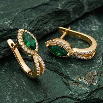 Emerald hoop earrings